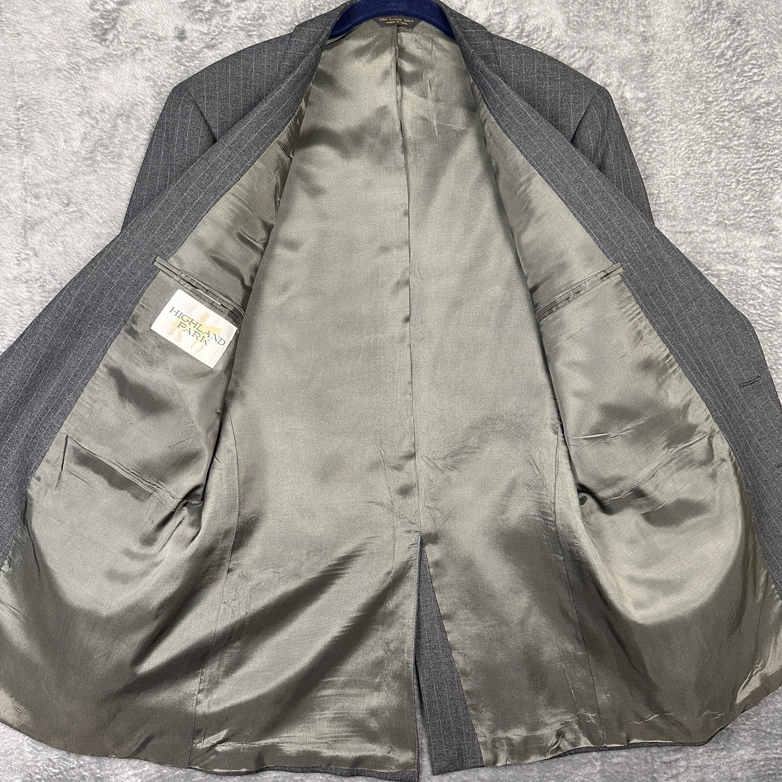 Highland Park Suit Blazer Sport Coat Size 40l Gray Stripe 2 Button Lined Usa — image 6 of 8